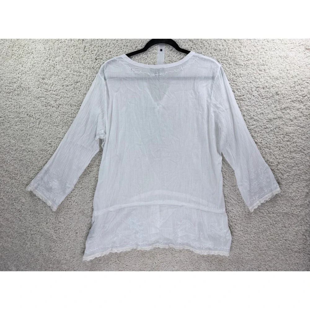 Lauren Ralph Lauren Peasant Blouse Womens L White Embroidered Cotton - Picture 5 of 10